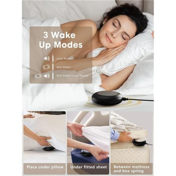 Gold Loud Alarm Clock Heavy Sleeper 2 Alarms Big Display Clock with Bed Shaker - Picture 3 of 6